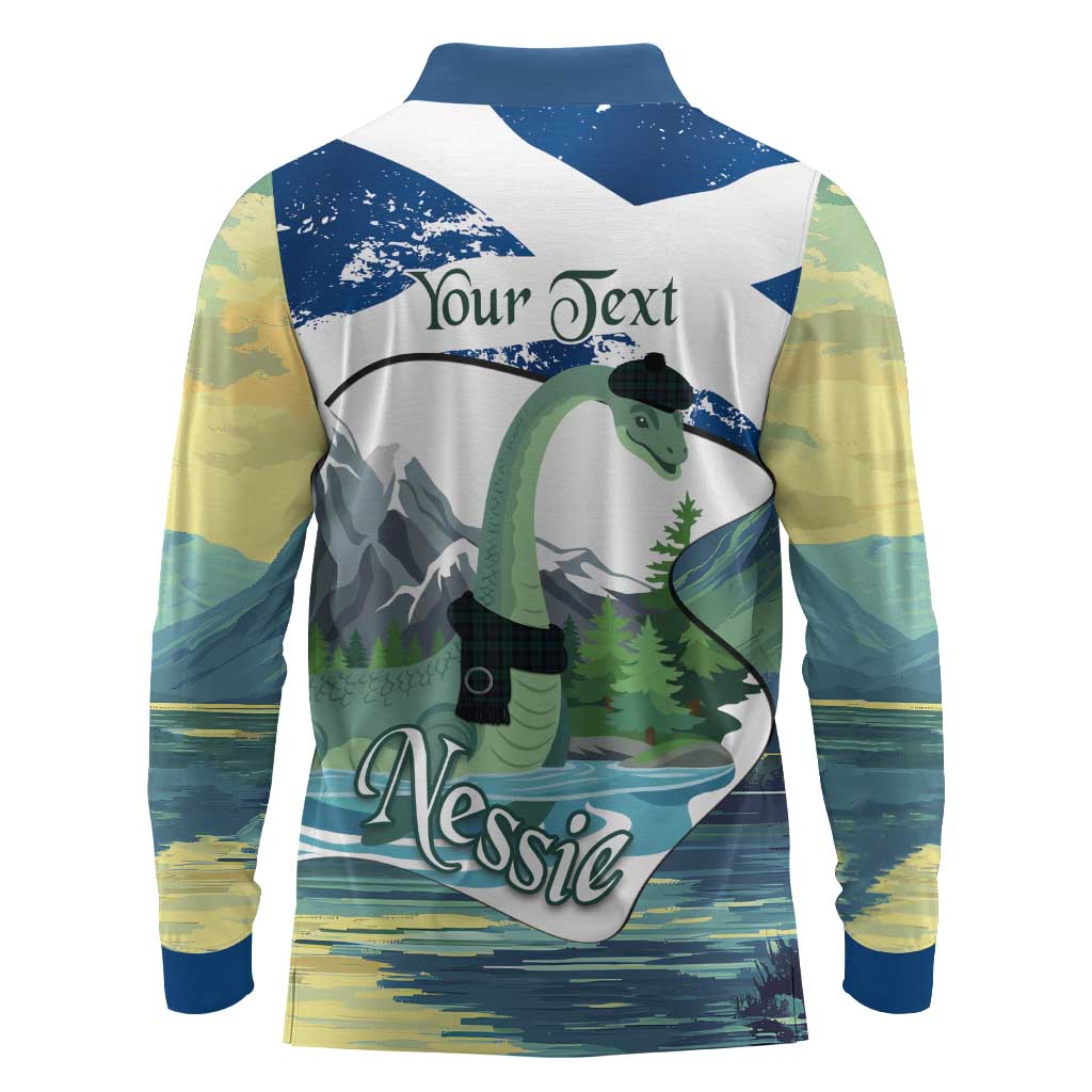 Personalised Nessie Scotland Long Sleeve Polo Shirt Scottish Folklore Loch Ness Monster