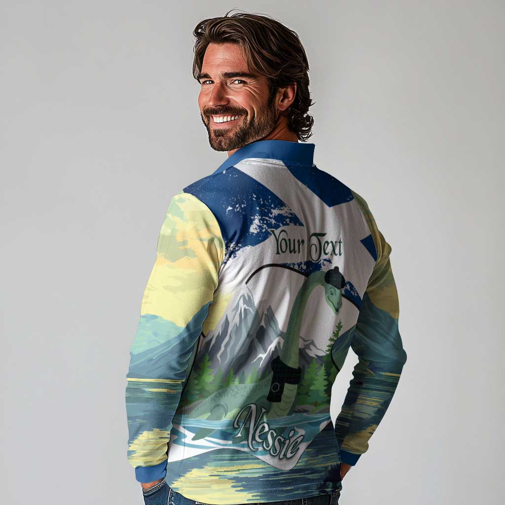 Personalised Nessie Scotland Long Sleeve Polo Shirt Scottish Folklore Loch Ness Monster