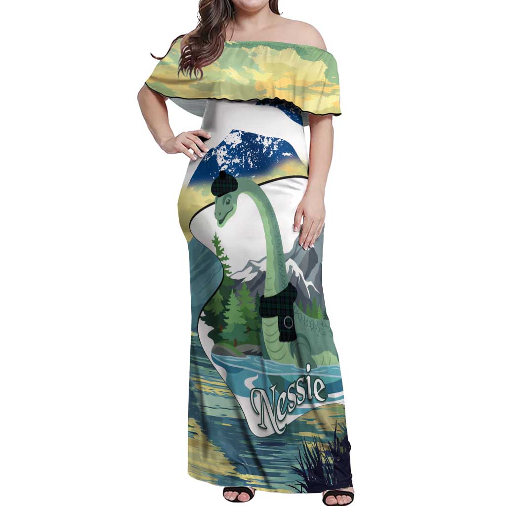 Personalised Nessie Scotland Off Shoulder Maxi Dress Scottish Folklore Loch Ness Monster