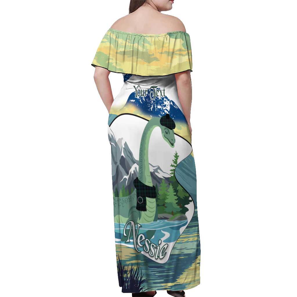 Personalised Nessie Scotland Off Shoulder Maxi Dress Scottish Folklore Loch Ness Monster