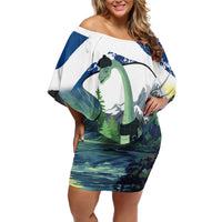 Personalised Nessie Scotland Off Shoulder Short Dress Scottish Folklore Loch Ness Monster