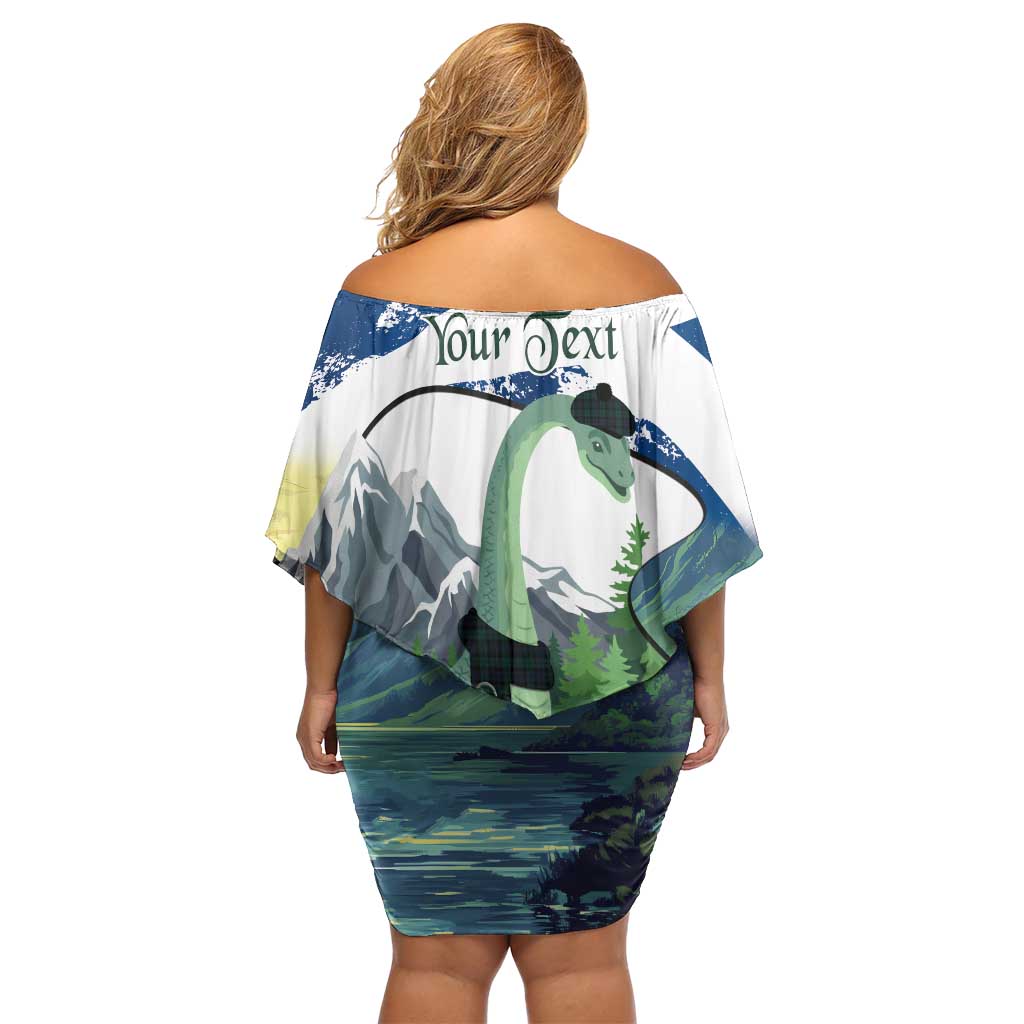 Personalised Nessie Scotland Off Shoulder Short Dress Scottish Folklore Loch Ness Monster