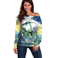 Personalised Nessie Scotland Off Shoulder Sweater Scottish Folklore Loch Ness Monster