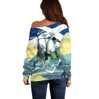 Personalised Nessie Scotland Off Shoulder Sweater Scottish Folklore Loch Ness Monster