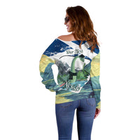 Personalised Nessie Scotland Off Shoulder Sweater Scottish Folklore Loch Ness Monster