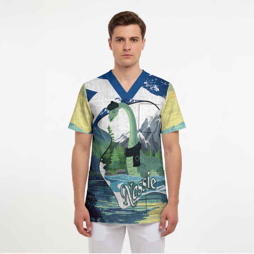 Personalised Nessie Scotland Scrub Top Scottish Folklore Loch Ness Monster