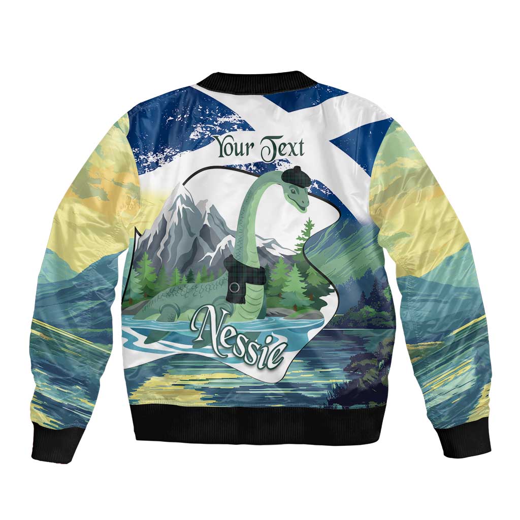 Personalised Nessie Scotland Sleeve Zip Bomber Jacket Scottish Folklore Loch Ness Monster