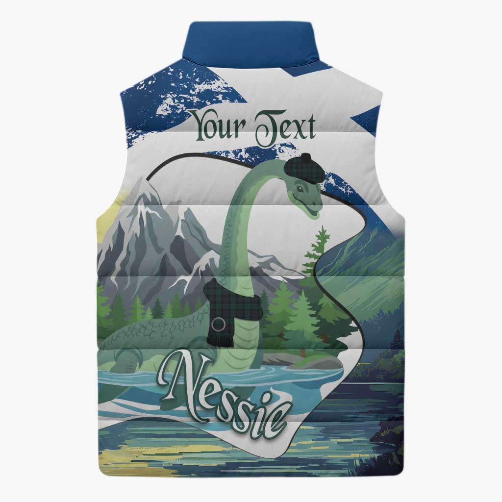 Personalised Nessie Scotland Sleeveless Puffer Jacket Scottish Folklore Loch Ness Monster