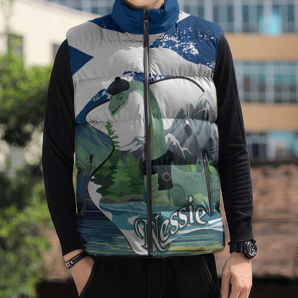 Personalised Nessie Scotland Sleeveless Puffer Jacket Scottish Folklore Loch Ness Monster