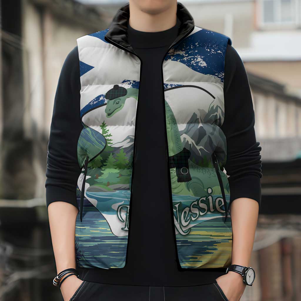 Personalised Nessie Scotland Sleeveless Puffer Jacket Scottish Folklore Loch Ness Monster