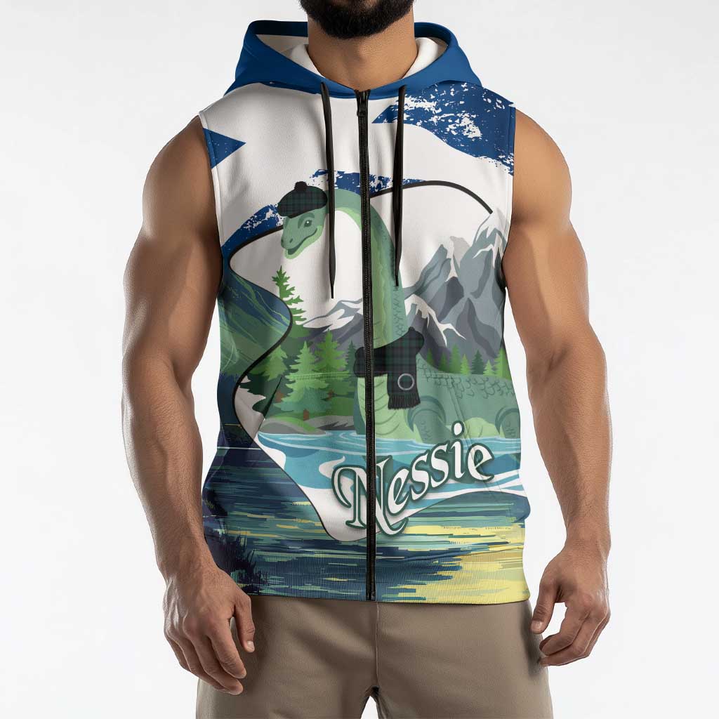 Personalised Nessie Scotland Sleeveless Zip Hoodie Scottish Folklore Loch Ness Monster