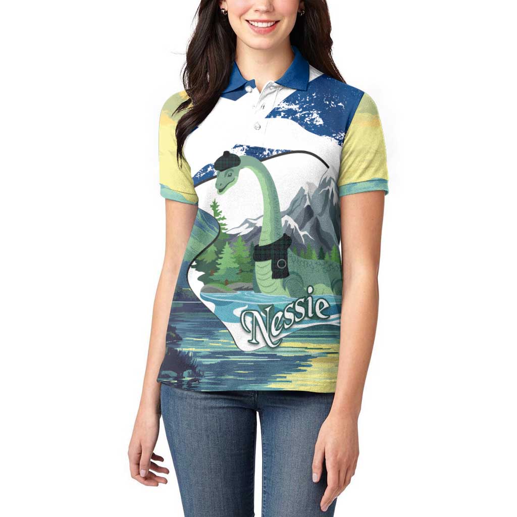 Personalised Nessie Scotland Women Polo Shirt Scottish Folklore Loch Ness Monster