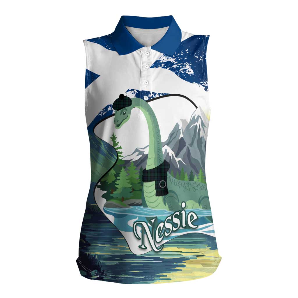 Personalised Nessie Scotland Women Sleeveless Polo Shirt Scottish Folklore Loch Ness Monster
