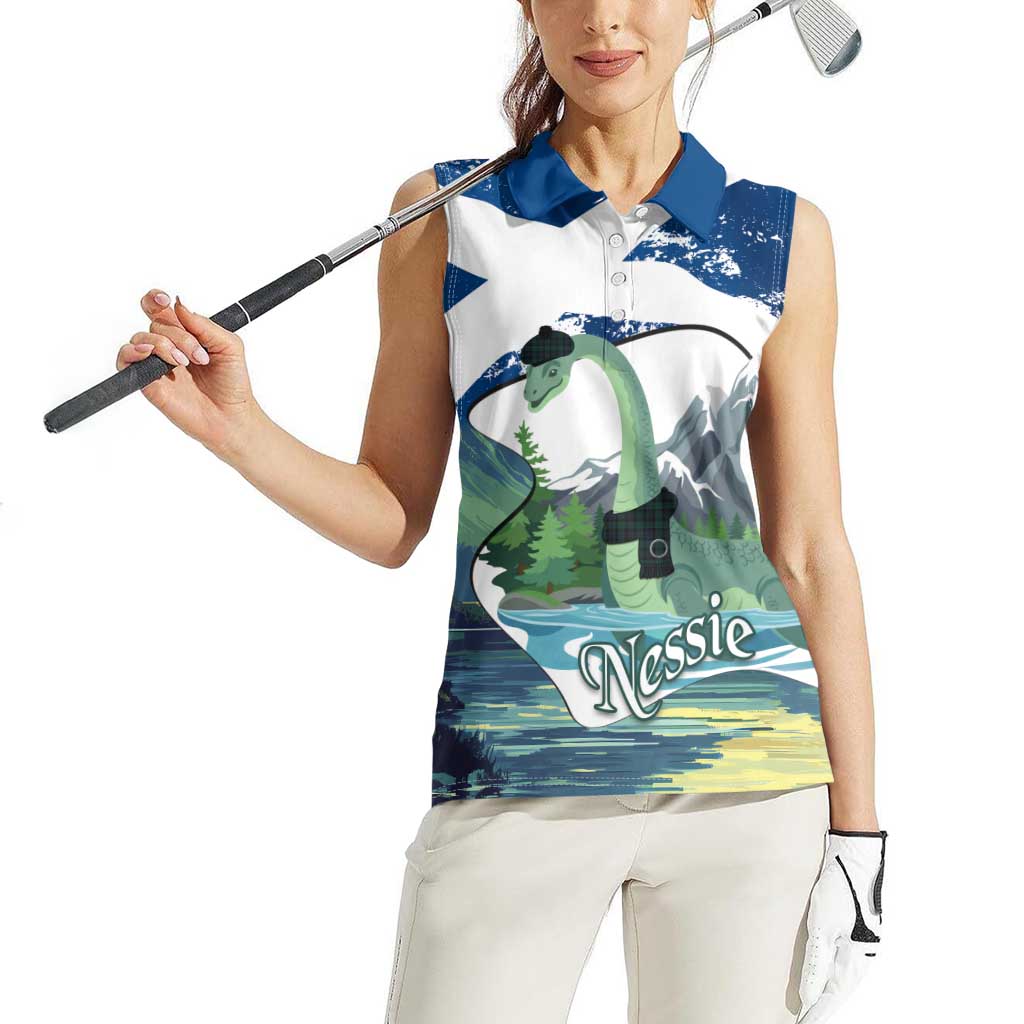 Personalised Nessie Scotland Women Sleeveless Polo Shirt Scottish Folklore Loch Ness Monster