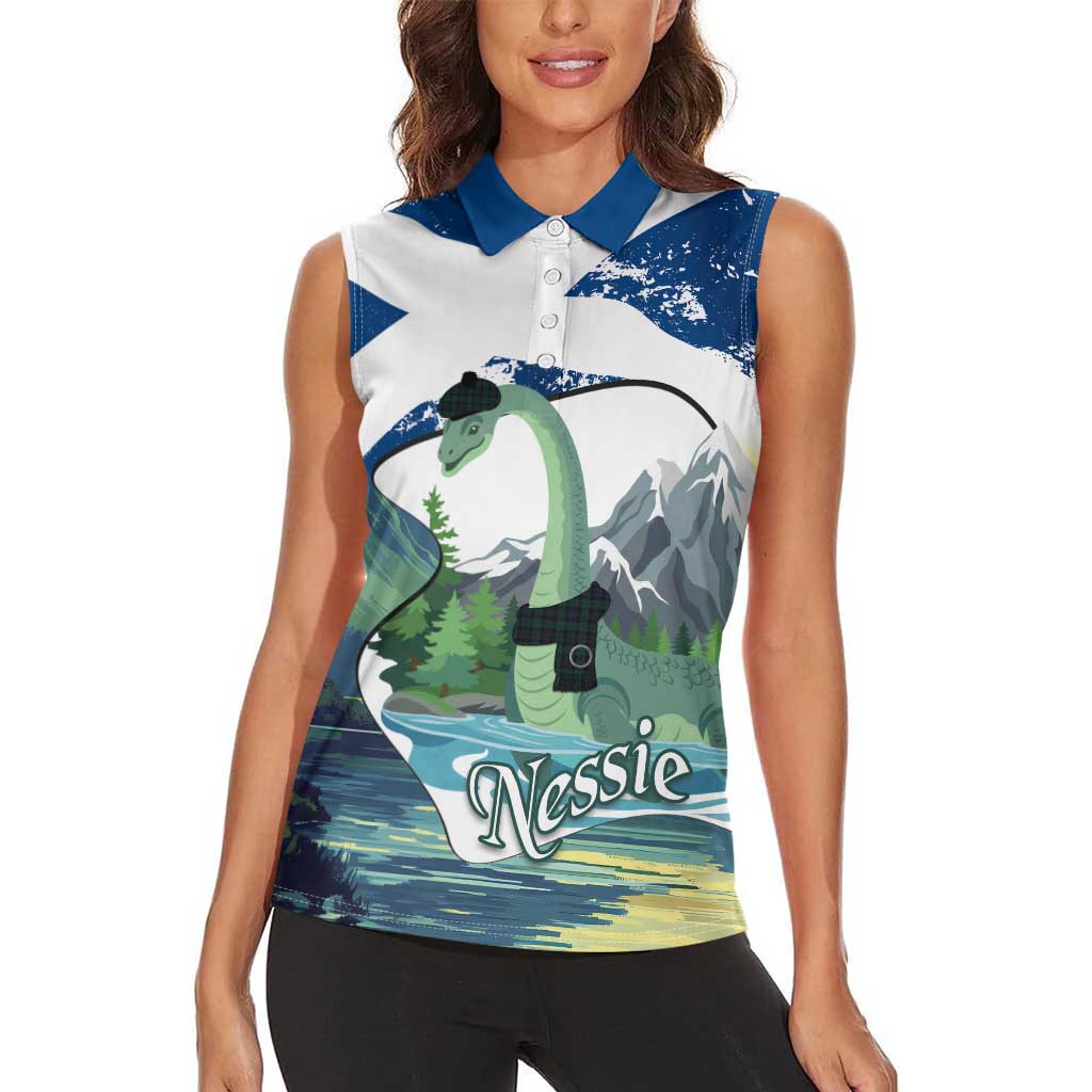 Personalised Nessie Scotland Women Sleeveless Polo Shirt Scottish Folklore Loch Ness Monster
