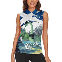 Personalised Nessie Scotland Women Sleeveless Polo Shirt Scottish Folklore Loch Ness Monster