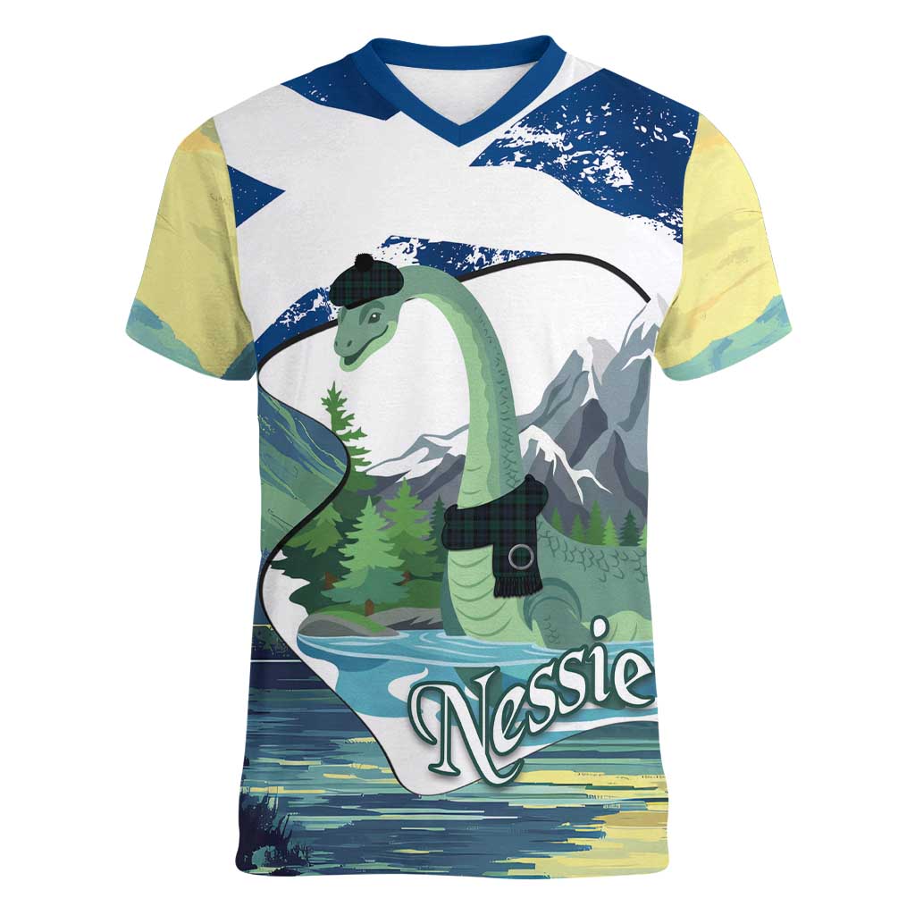 Personalised Nessie Scotland Women V-Neck T-Shirt Scottish Folklore Loch Ness Monster