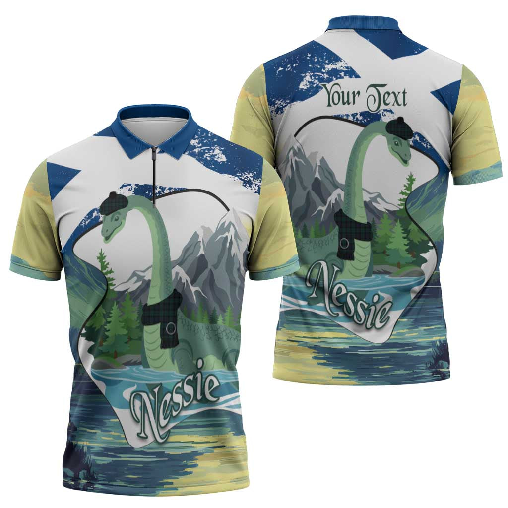 Personalised Nessie Scotland Zipper Polo Shirt Scottish Folklore Loch Ness Monster