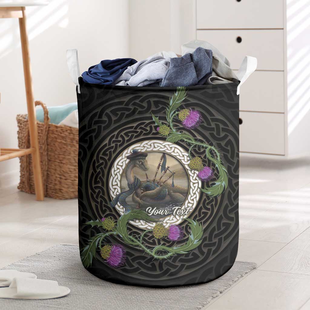 Personalised Loch Ness Monster Scotland Laundry Basket Nessie Bagpipe Scottish Thistle Celtic Knot