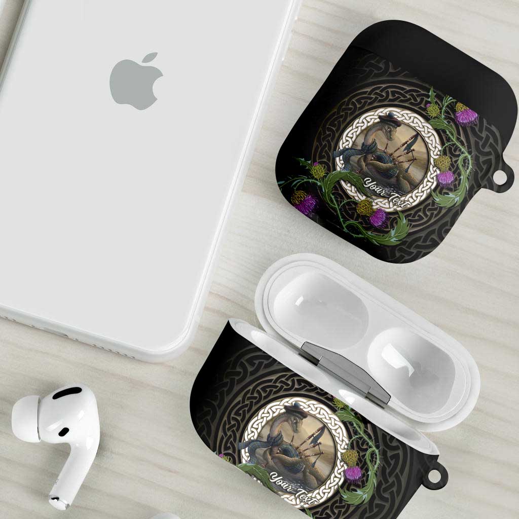 Personalised Loch Ness Monster Scotland AirPods Case Nessie Bagpipe Scottish Thistle Celtic Knot
