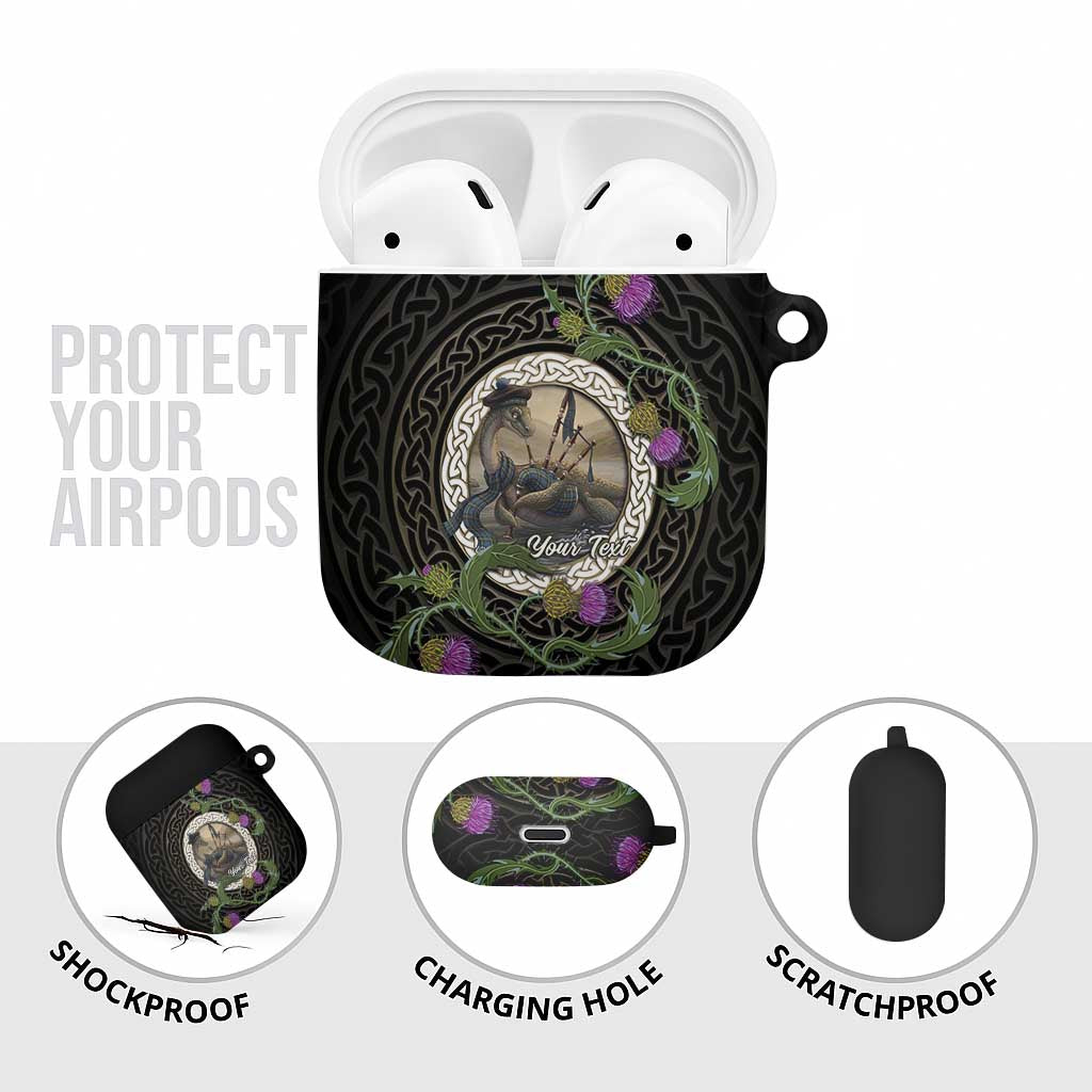 Personalised Loch Ness Monster Scotland AirPods Case Nessie Bagpipe Scottish Thistle Celtic Knot