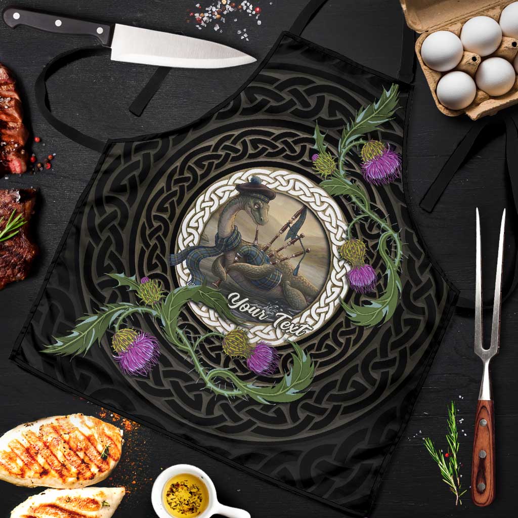 Personalised Loch Ness Monster Scotland Apron Nessie Bagpipe Scottish Thistle Celtic Knot