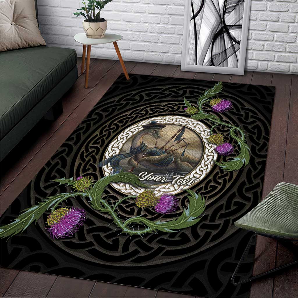 Personalised Loch Ness Monster Scotland Area Rug Nessie Bagpipe Scottish Thistle Celtic Knot