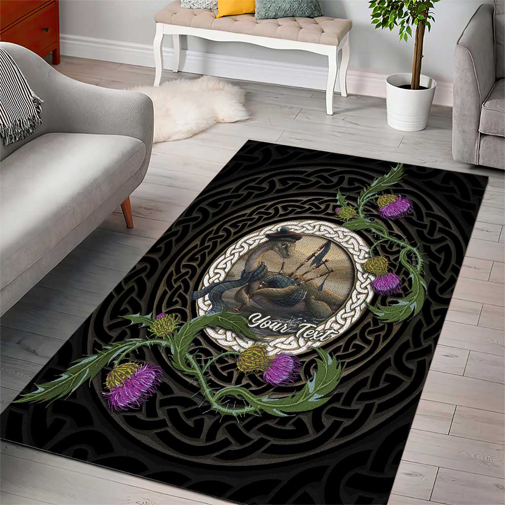 Personalised Loch Ness Monster Scotland Area Rug Nessie Bagpipe Scottish Thistle Celtic Knot