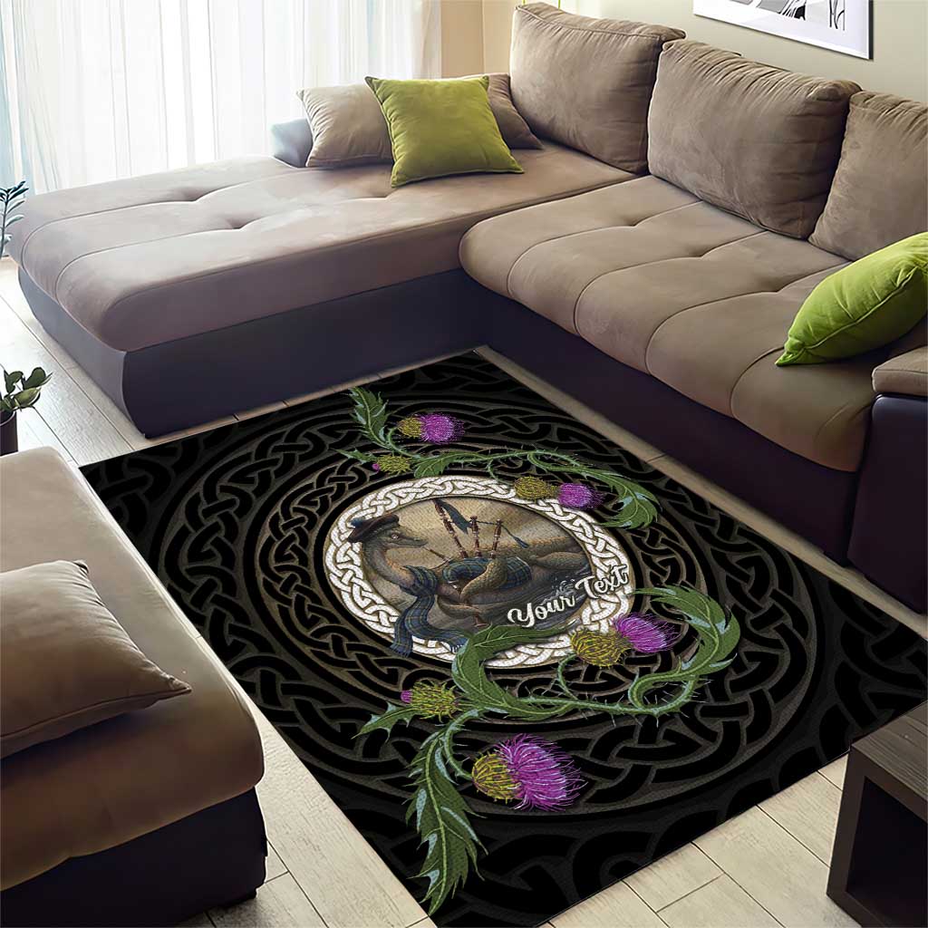 Personalised Loch Ness Monster Scotland Area Rug Nessie Bagpipe Scottish Thistle Celtic Knot