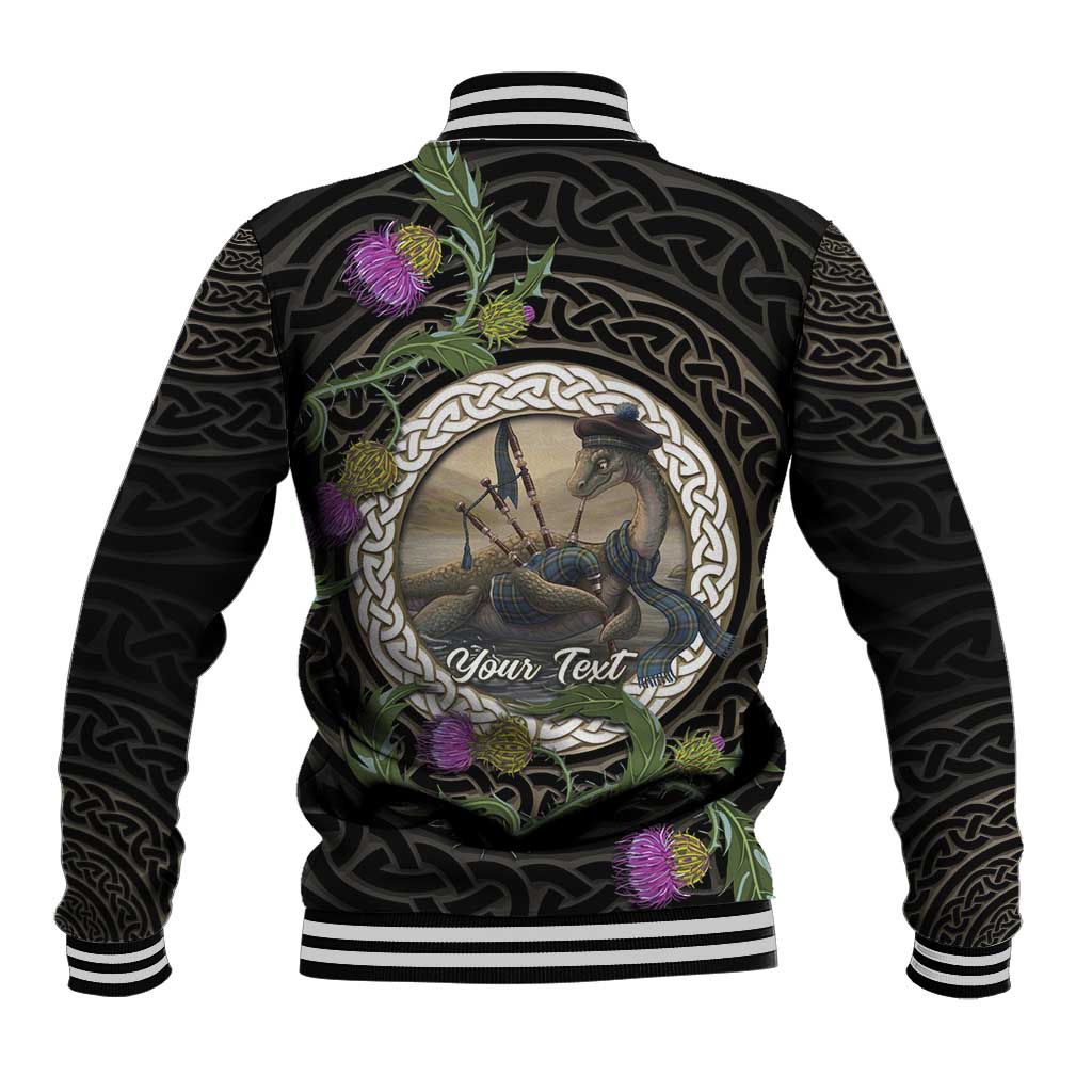 Personalised Loch Ness Monster Scotland Baseball Jacket Nessie Bagpipe Scottish Thistle Celtic Knot