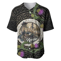 Personalised Loch Ness Monster Scotland Baseball Jersey Nessie Bagpipe Scottish Thistle Celtic Knot