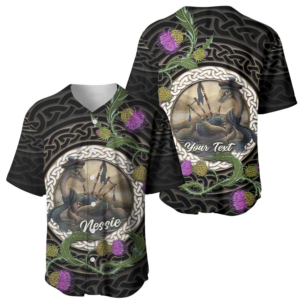Personalised Loch Ness Monster Scotland Baseball Jersey Nessie Bagpipe Scottish Thistle Celtic Knot