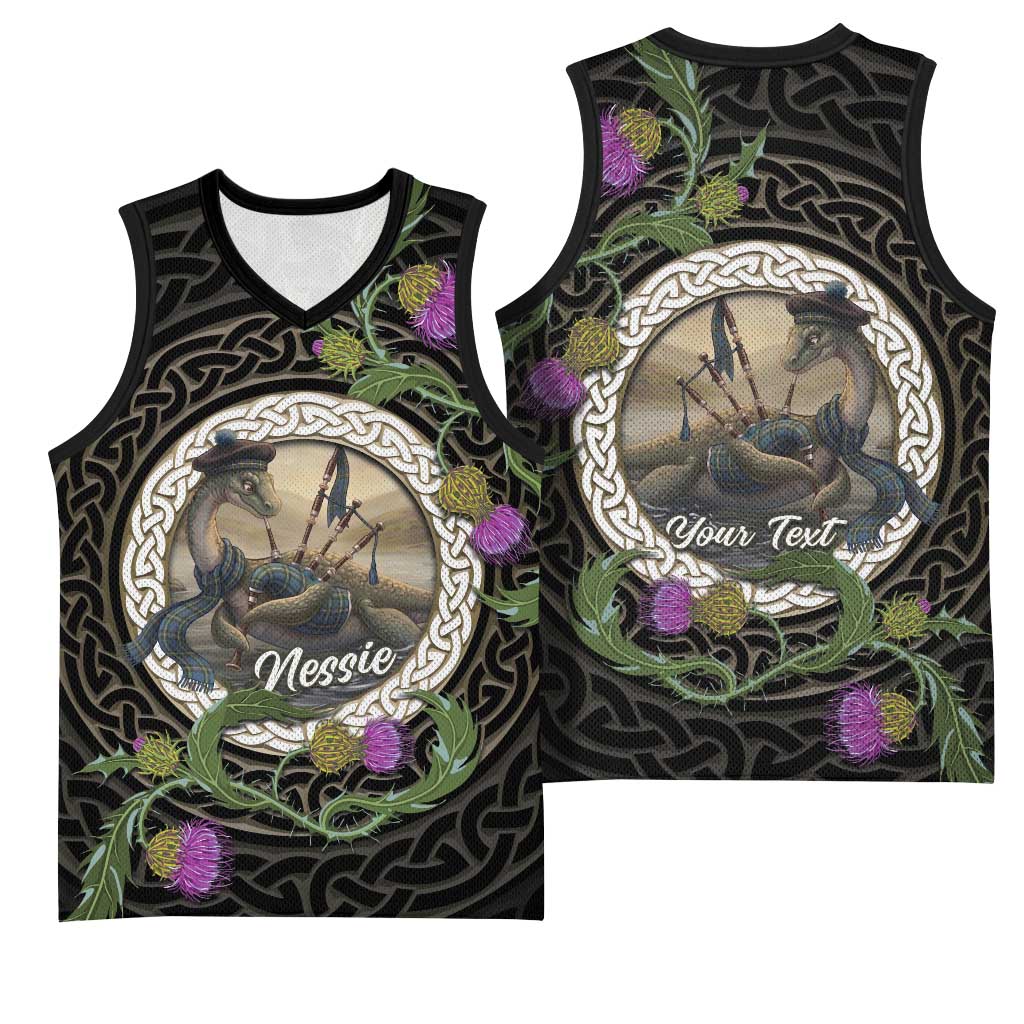 Personalised Loch Ness Monster Scotland Basketball Jersey Nessie Bagpipe Scottish Thistle Celtic Knot