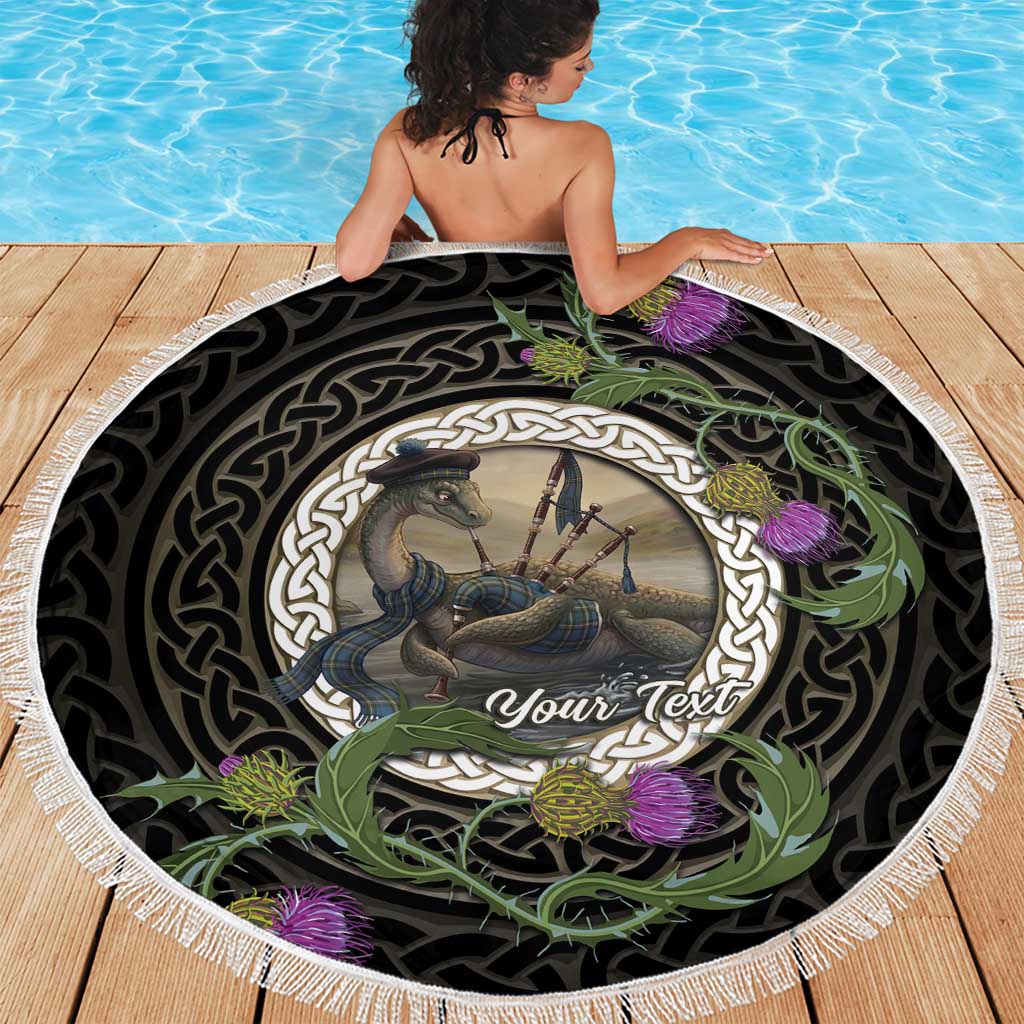 Personalised Loch Ness Monster Scotland Beach Blanket Nessie Bagpipe Scottish Thistle Celtic Knot