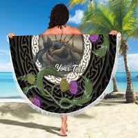 Personalised Loch Ness Monster Scotland Beach Blanket Nessie Bagpipe Scottish Thistle Celtic Knot