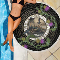 Personalised Loch Ness Monster Scotland Beach Blanket Nessie Bagpipe Scottish Thistle Celtic Knot
