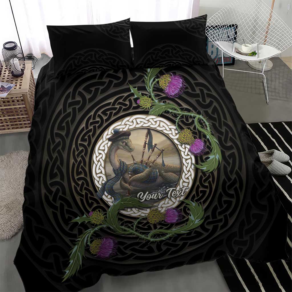 Personalised Loch Ness Monster Scotland Bedding Set Nessie Bagpipe Scottish Thistle Celtic Knot