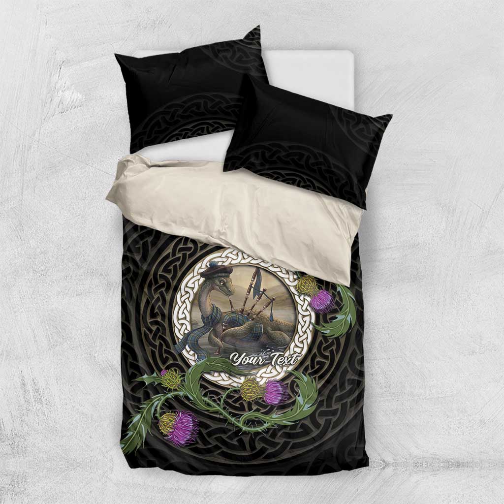 Personalised Loch Ness Monster Scotland Bedding Set Nessie Bagpipe Scottish Thistle Celtic Knot