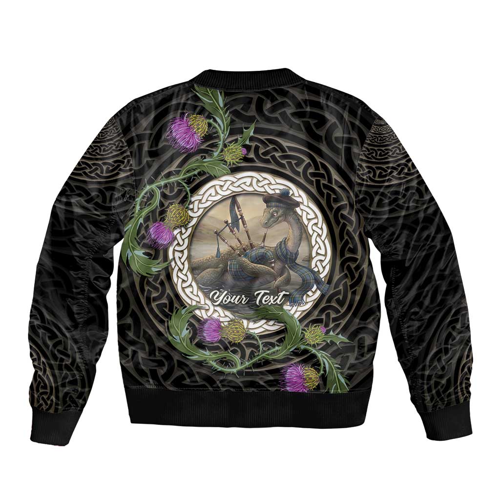 Personalised Loch Ness Monster Scotland Bomber Jacket Nessie Bagpipe Scottish Thistle Celtic Knot
