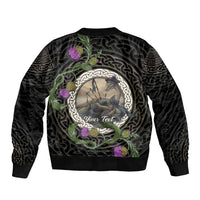 Personalised Loch Ness Monster Scotland Bomber Jacket Nessie Bagpipe Scottish Thistle Celtic Knot
