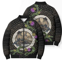 Personalised Loch Ness Monster Scotland Bomber Puffer Jacket Nessie Bagpipe Scottish Thistle Celtic Knot