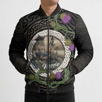 Personalised Loch Ness Monster Scotland Bomber Puffer Jacket Nessie Bagpipe Scottish Thistle Celtic Knot