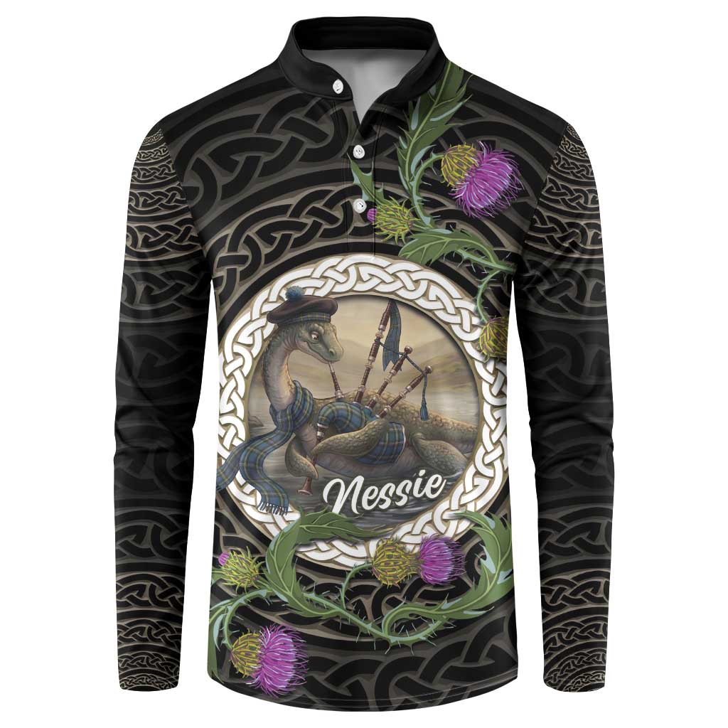 Personalised Loch Ness Monster Scotland Button Sweatshirt Nessie Bagpipe Scottish Thistle Celtic Knot