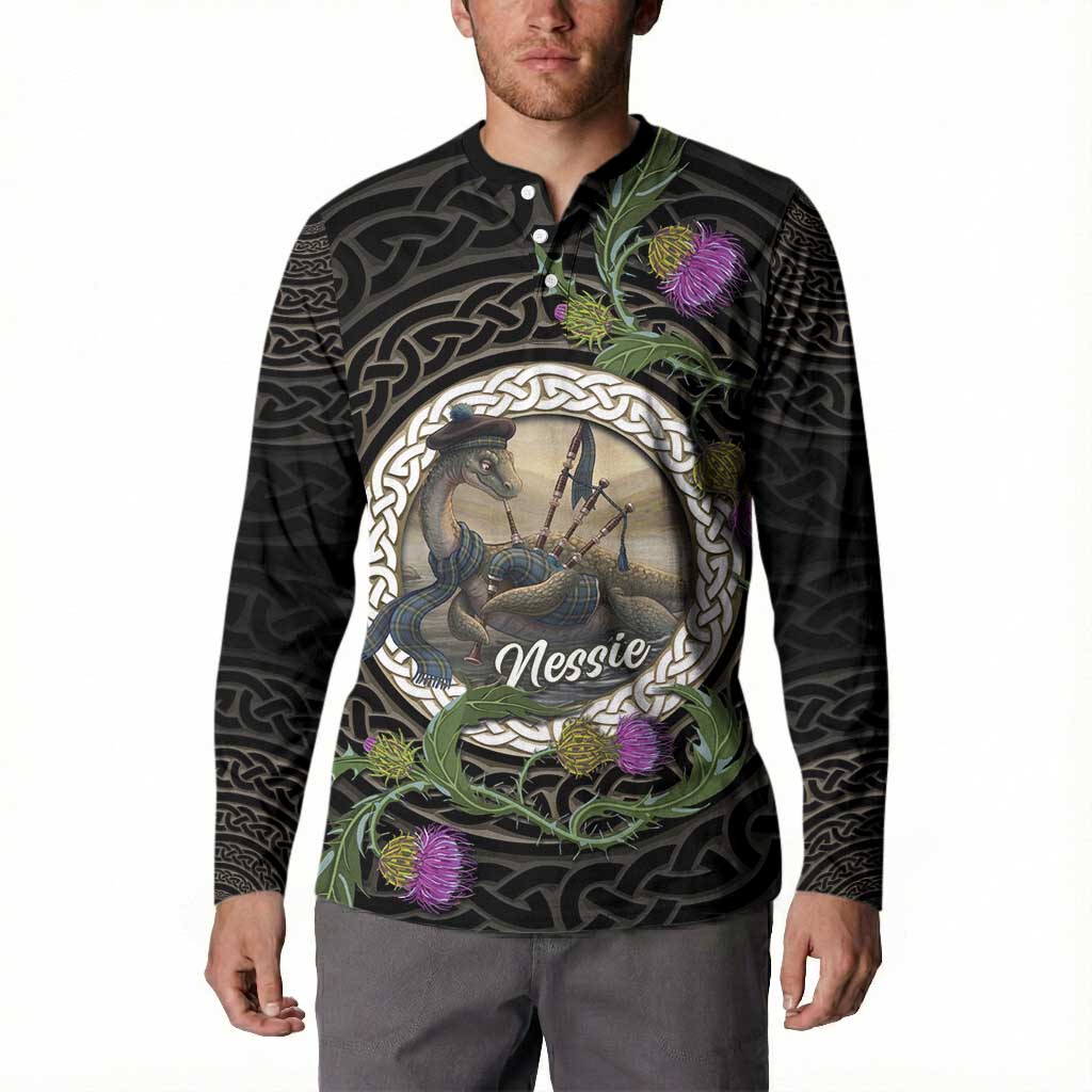 Personalised Loch Ness Monster Scotland Button Sweatshirt Nessie Bagpipe Scottish Thistle Celtic Knot