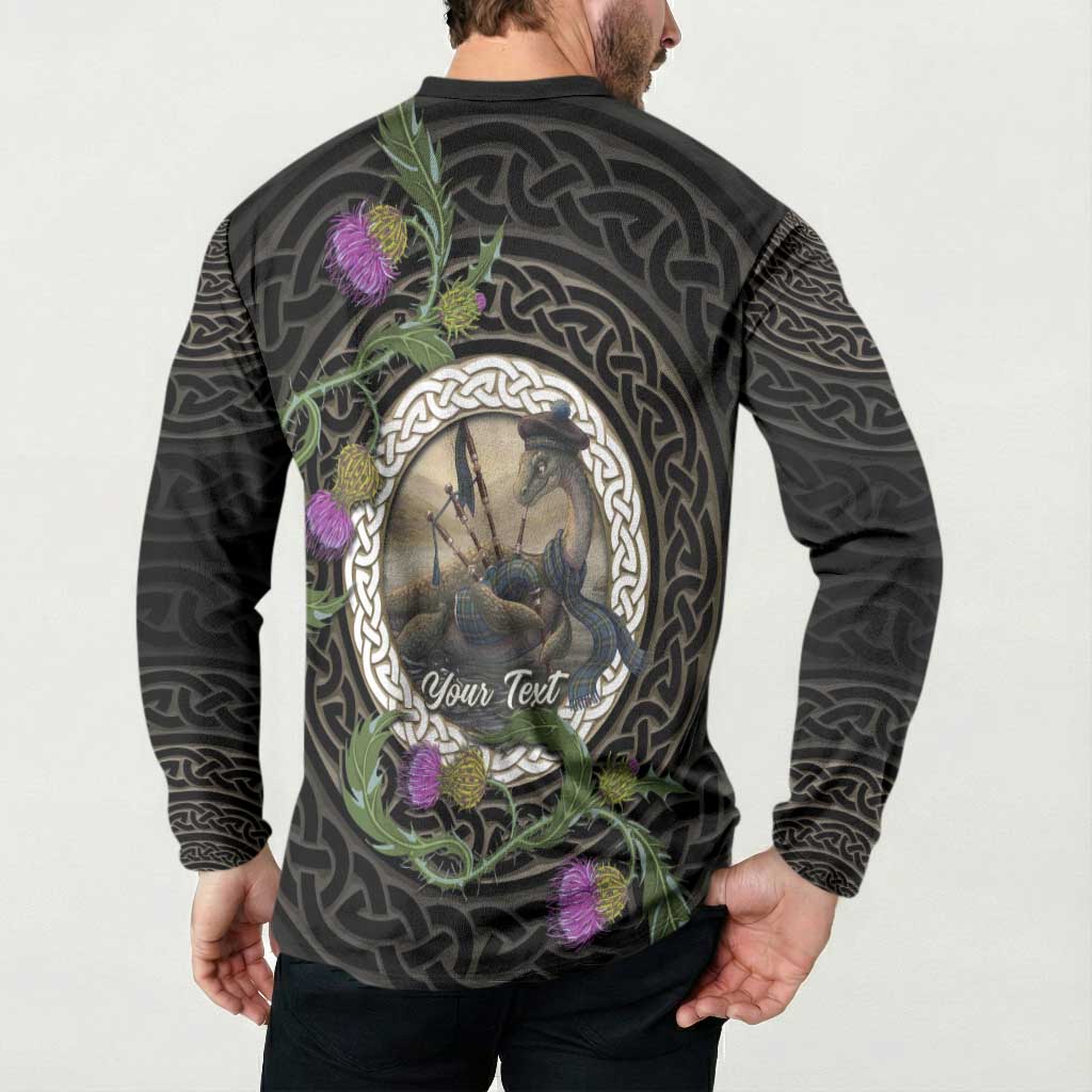Personalised Loch Ness Monster Scotland Button Sweatshirt Nessie Bagpipe Scottish Thistle Celtic Knot