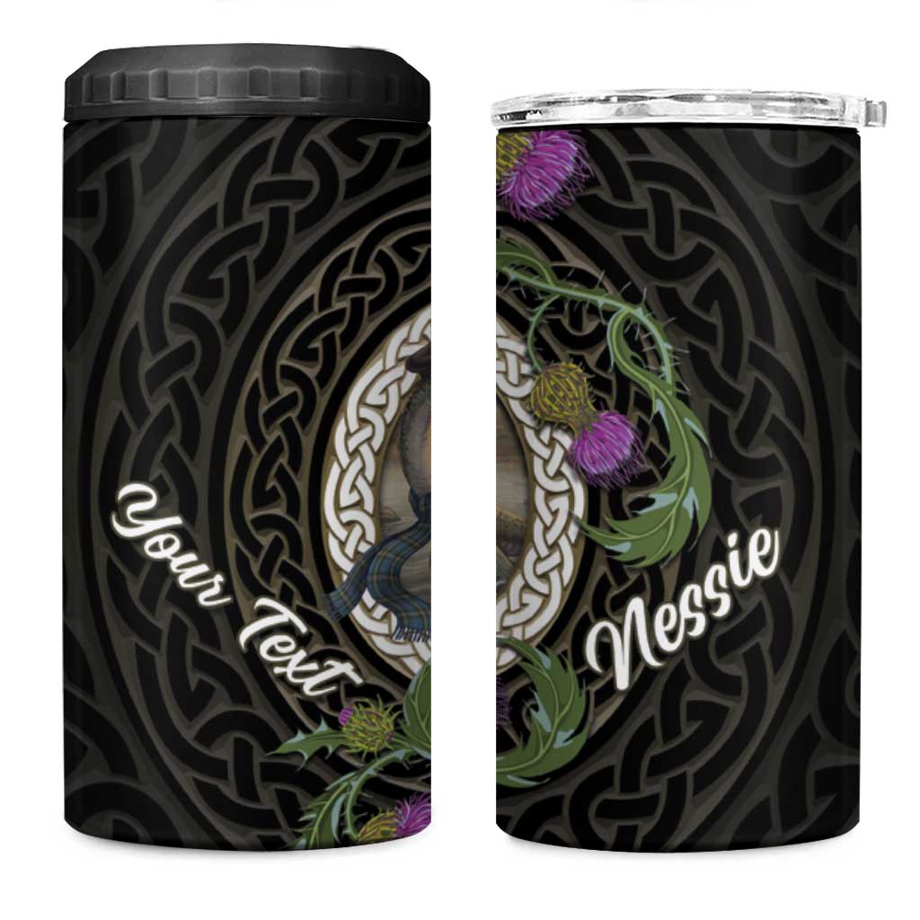 Personalised Loch Ness Monster Scotland 4 in 1 Can Cooler Tumbler Nessie Bagpipe Scottish Thistle Celtic Knot