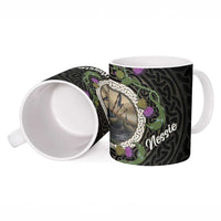 Personalised Loch Ness Monster Scotland Ceramic Mug Nessie Bagpipe Scottish Thistle Celtic Knot