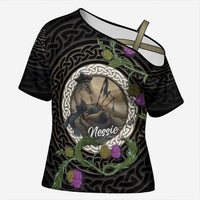 Personalised Loch Ness Monster Scotland Cross Shoulder Shirt Nessie Bagpipe Scottish Thistle Celtic Knot