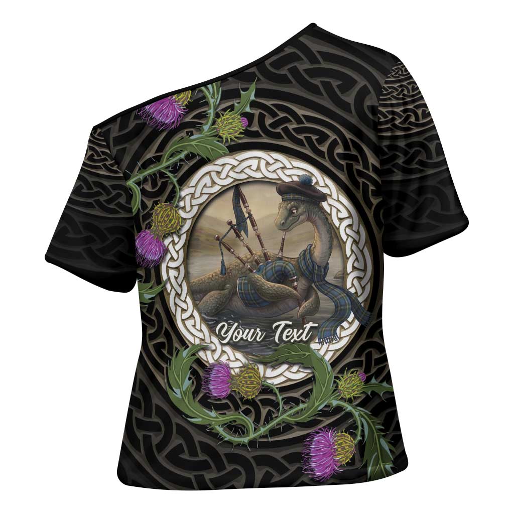 Personalised Loch Ness Monster Scotland Cross Shoulder Shirt Nessie Bagpipe Scottish Thistle Celtic Knot