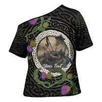 Personalised Loch Ness Monster Scotland Cross Shoulder Shirt Nessie Bagpipe Scottish Thistle Celtic Knot